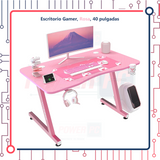 Escritorio Gamer, Rosa, 40 pulgadas