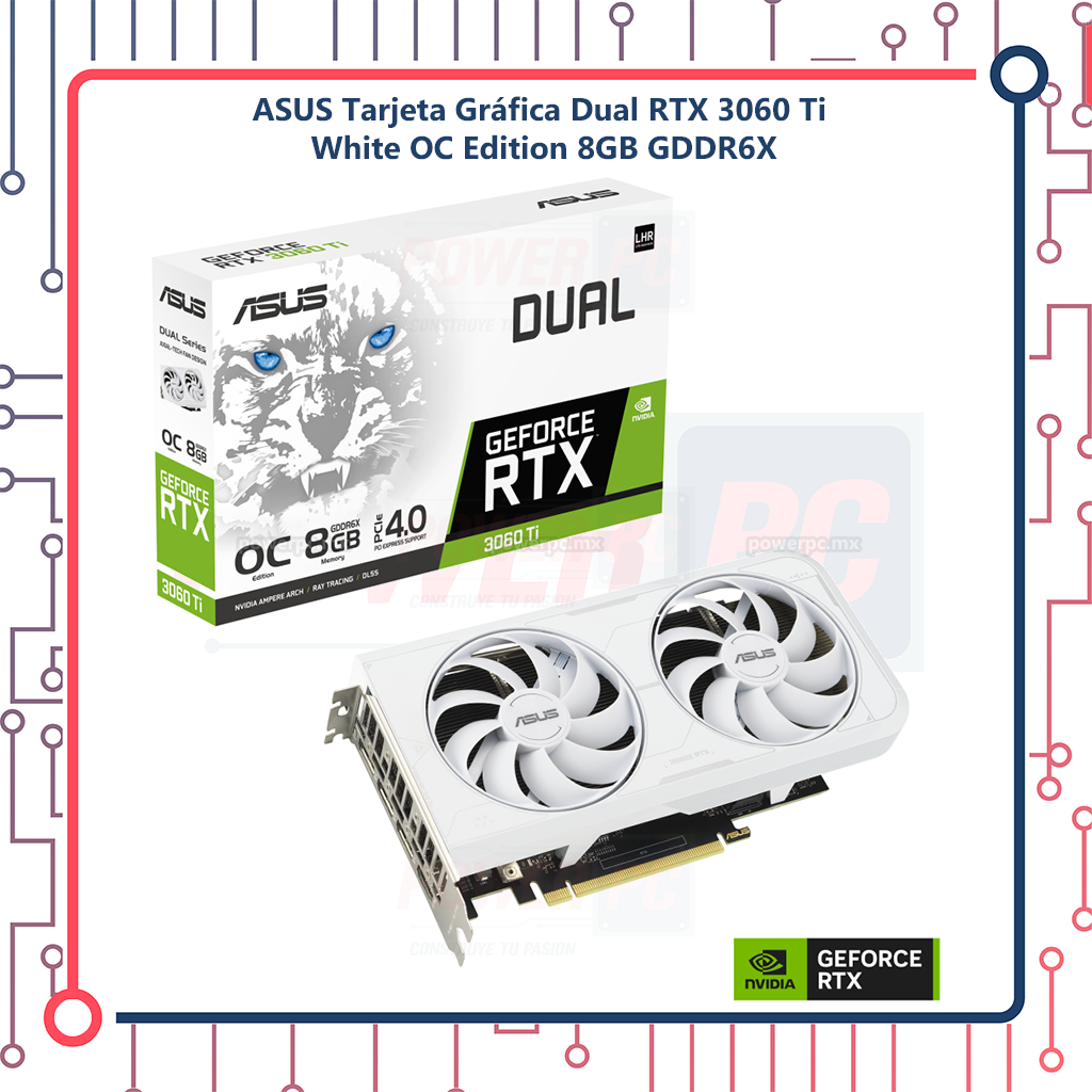 ASUS Tarjeta Grafica Dual RTX 3060 Ti White OC Edition 8GB GDDR6X PowerPCmx