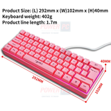 Combo de teclado alfombrilla y ratón gamer rosa con cable, 61 teclas compactas RGB